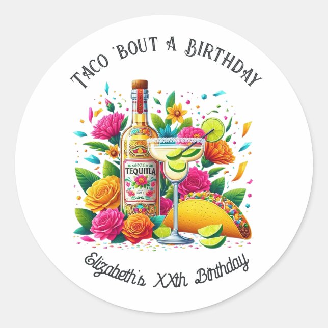 Sticker Rond « Taco ’Bout un Anniversaire » Fiesta (Devant)