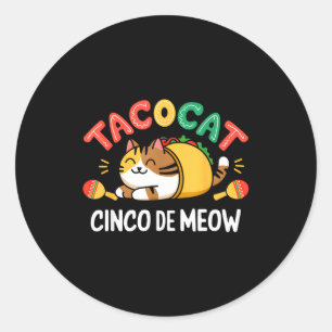Sticker Rond Taco cat boy cinco de meow mexicain cinco de mayo