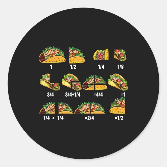 Sticker Rond Taco Fraction Math Enseignants Retour À L'École Ed (Devant)