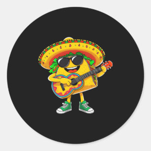 Sticker Rond Taco joue de la guitare cinco de mayo drôle mexica