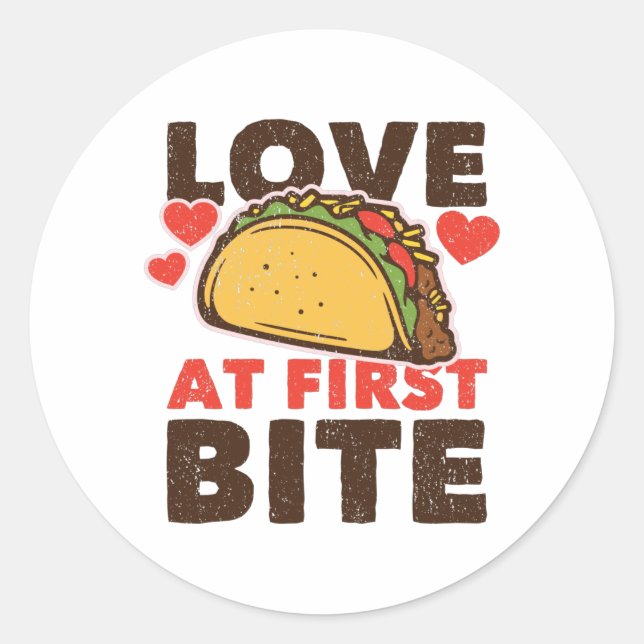 Sticker Rond Taco Love à la première morsure (Devant)