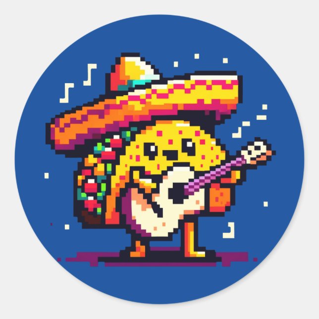 Sticker Rond Taco Musical : 8 Bits Fiesta Fun (Devant)
