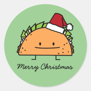 Sticker Rond Taco portant le Santa Hat Noël carapace de viande 