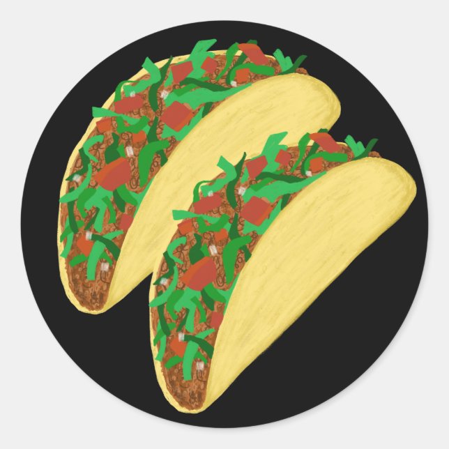 Sticker Rond Taco Time - mangeons des tacos noirs (Devant)