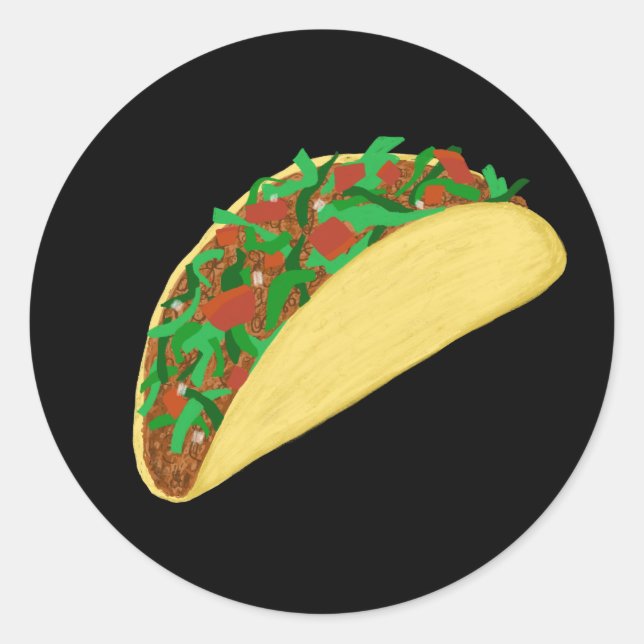 Sticker Rond Taco Time - mangeons des tacos noirs (Devant)
