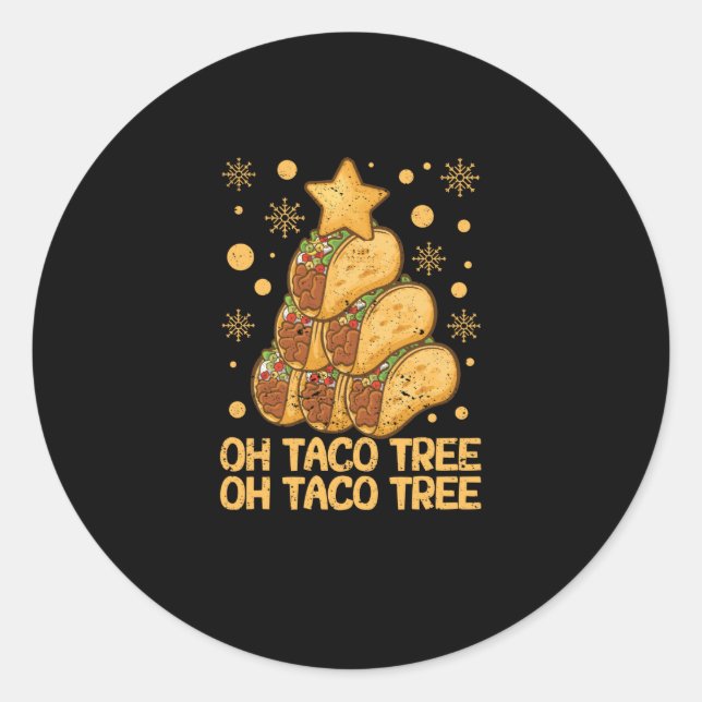 Sticker Rond Taco Tree Christmas Pajamas Xmas Mexican (Devant)