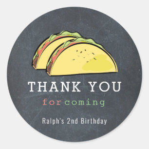 Sticker Rond Taco Twosday Chalkboard 2e anniversaire Merci