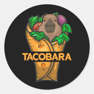 Sticker Rond Tacobara Funny Capybara Kawaii Mème Tacos Mexicain
