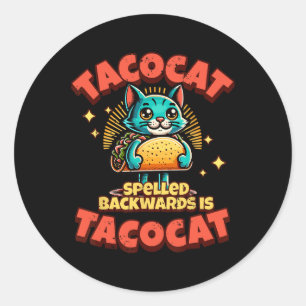 Sticker Rond Tacocat Rétro Spiré Ckwards Est Taco Cat Tee1