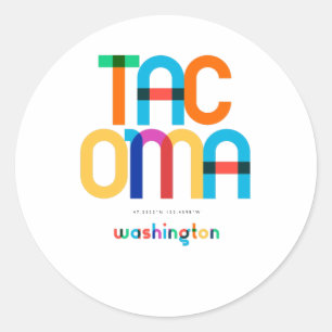 Sticker Rond Tacoma Washington Mid Century, Pop Art,