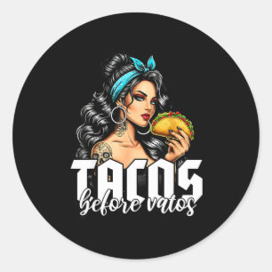 Sticker Rond Tacos avant vatos drôle mexicaine chicana latina 