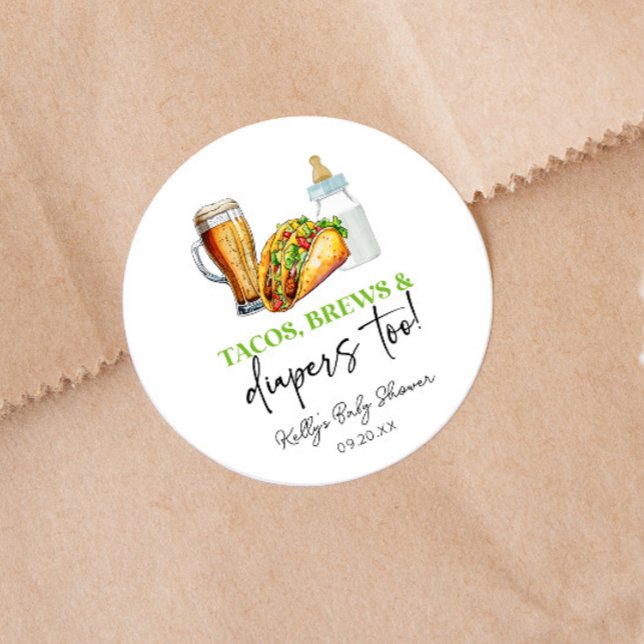 Sticker Rond Tacos Bières et Couches Aussi! Baby Shower (Créateur téléchargé)