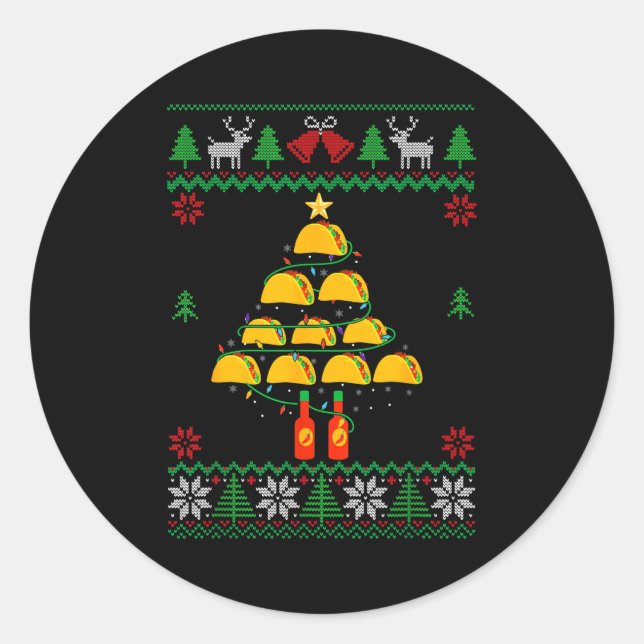 Sticker Rond Tacos Christmas Tree Ugly Sweater Christmas Family (Devant)