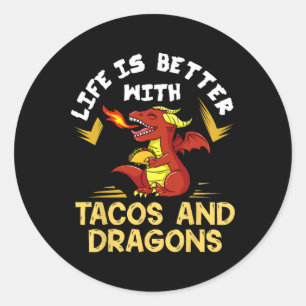 Sticker Rond Tacos de Dragons Femmes Hommes Enfants Mexicain Am