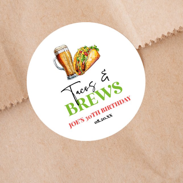 Sticker Rond Tacos et brasse Bière Verre fête d'anniversaire (Créateur téléchargé)