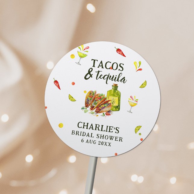 Sticker Rond Tacos & Tequila Amusants Été Fête des mariées trop (Créateur téléchargé)