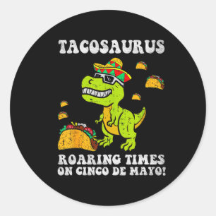 Sticker Rond Tacosaures Cinco De Mayo Dinosaur Taco Mexicains E