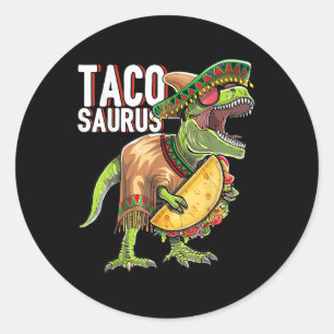 Sticker Rond Tacosaurus Cinco De Mayo Dinosaur Taco Party Cadea