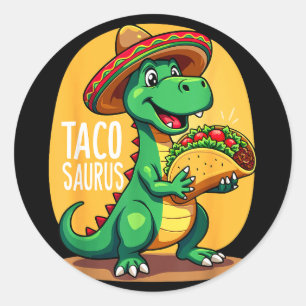 Sticker Rond Tacosaurus cinq mai trex chapeau dino
