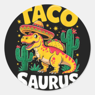 Sticker Rond Tacosaurus t-rex taco dinosaure