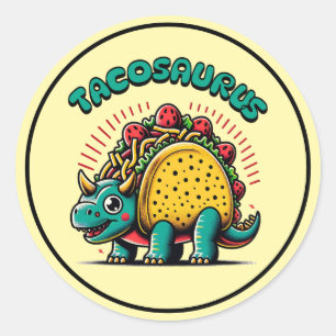 Sticker Rond Tacosaurus Triceratops Dessin Animé Drôle