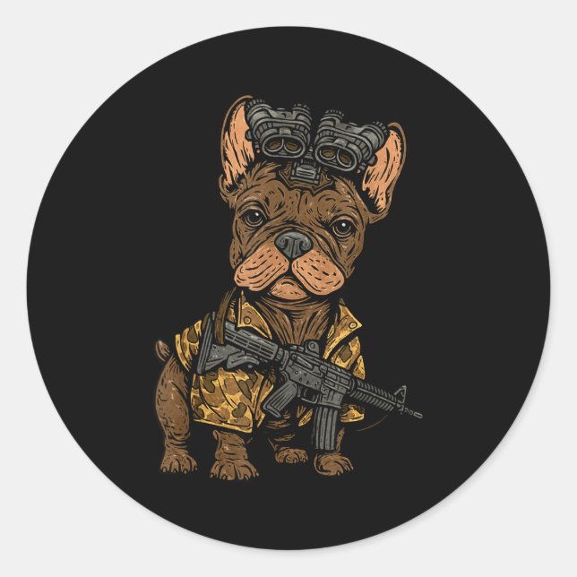 Sticker Rond Tactical Frenchie Funny Dog Bulldog With Nvg Meme  (Devant)