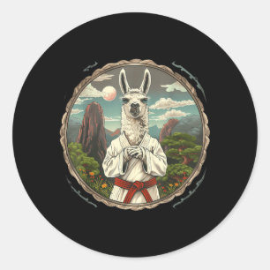 Sticker Rond Taekwondo Alpaca Forêt Kickboxing Judo Mma Alpaca