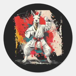 Sticker Rond Taekwondo Alpcaca Aquarelle Taekwondo Judo Alpaca
