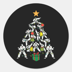 Sticker Rond Taekwondo Arbre de Noël Xmas Arts Martiaux Karaté