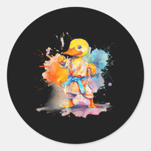 Sticker Rond Taekwondo Canard Judo Canard Mma Aquarelle Martial