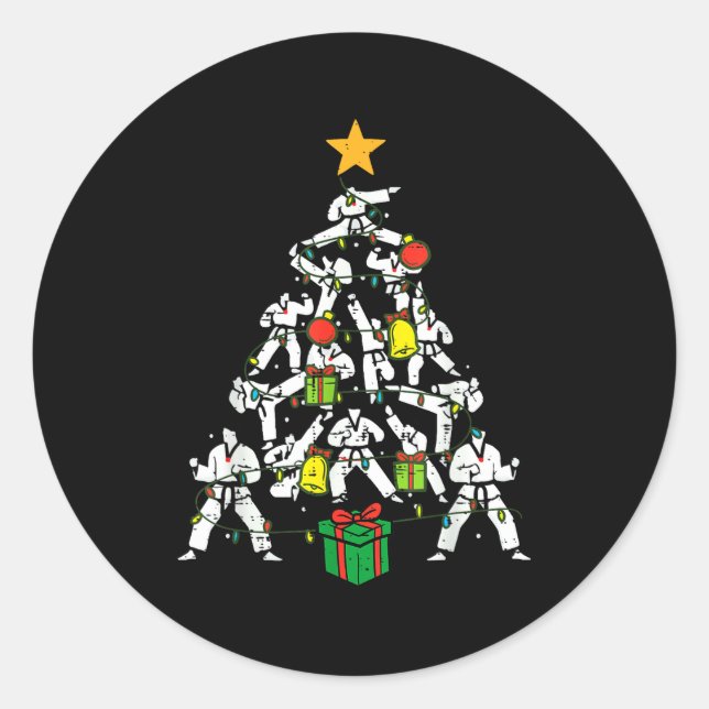 Sticker Rond Taekwondo Christmas Tree Xmas Martial Arts Karate  (Devant)
