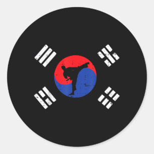 Sticker Rond Taekwondo Drapeau Corée du Sud Vintage Martial Cor