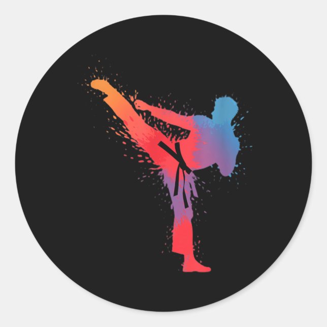 Sticker Rond Taekwondo Karaté Arts Martiaux Coloré (Devant)