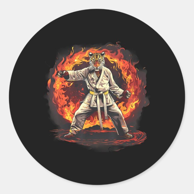 Sticker Rond Taekwondo Leopard Kickboxing Animall Jiu-Jitsu (Devant)