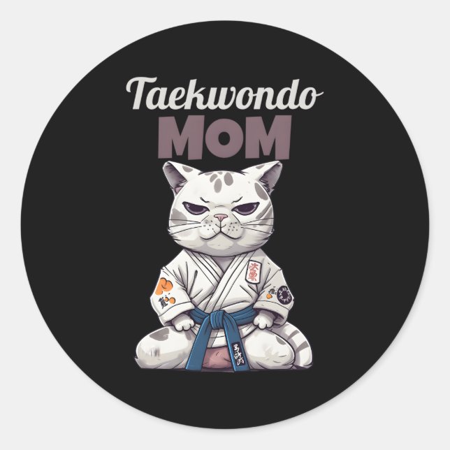 Sticker Rond Taekwondo Maman Cat Karate Judo (Devant)