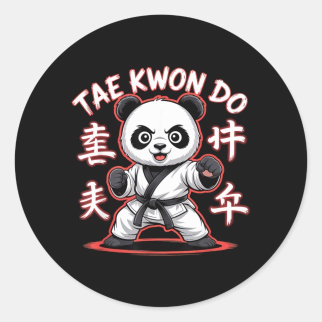 Sticker Rond Taekwondo Panda - Combattant coréen mignon Tkd (Devant)
