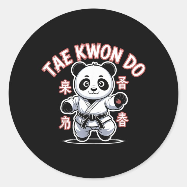 Sticker Rond Taekwondo Panda Drôle Tkd Coréen (Devant)