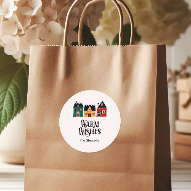 Sticker Rond Tag Cadeau Chaleureux, Village de Vacances (Créateur téléchargé)