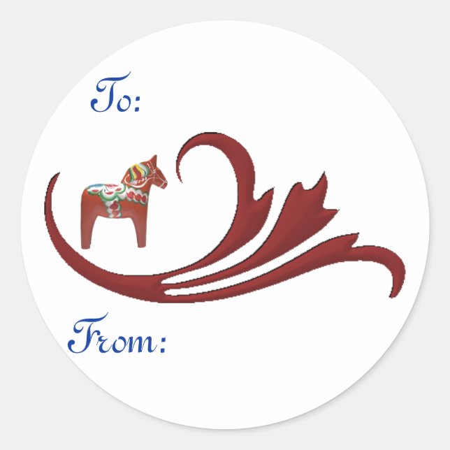 Sticker Rond Tag cadeau Dala Horse (Devant)