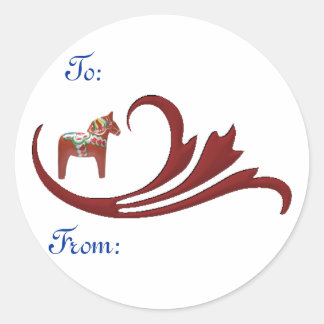 Sticker Rond Tag cadeau Dala Horse