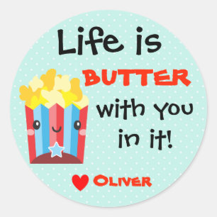 Sticker Rond Tag cadeau de la salle de classe Valentine Popcorn