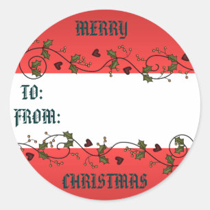 Sticker Rond Tag cadeau de Noël Holly