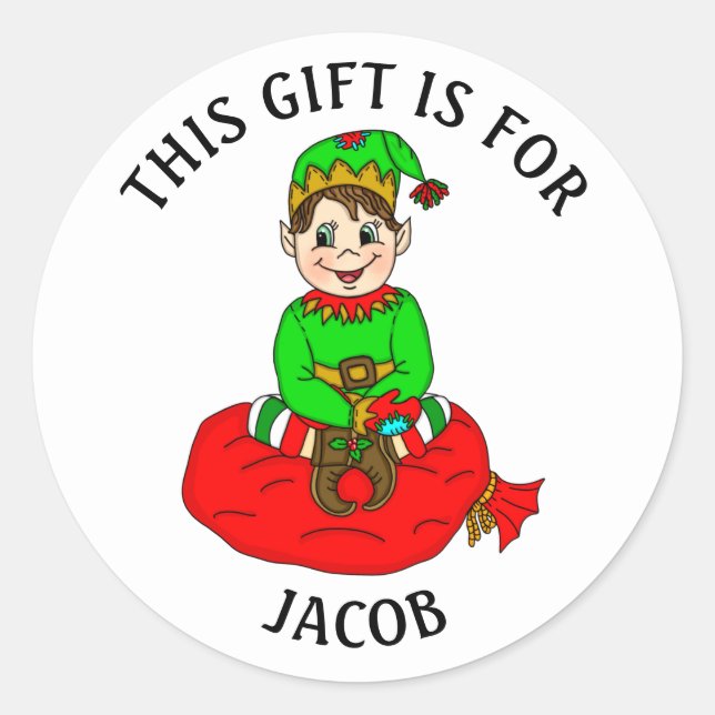 Sticker Rond Tag cadeau Elf de Noël (Devant)