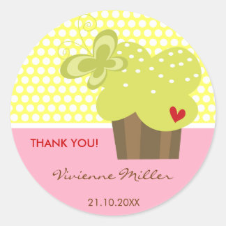 Sticker Rond Tag cadeau Merci de fête d'anniversaire Lime Cupca