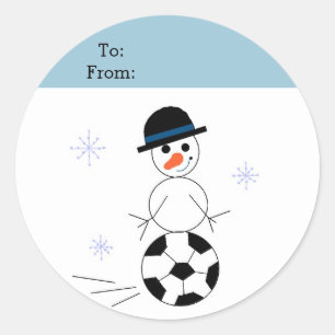 Sticker Rond Tag cadeau Snowman Soccer