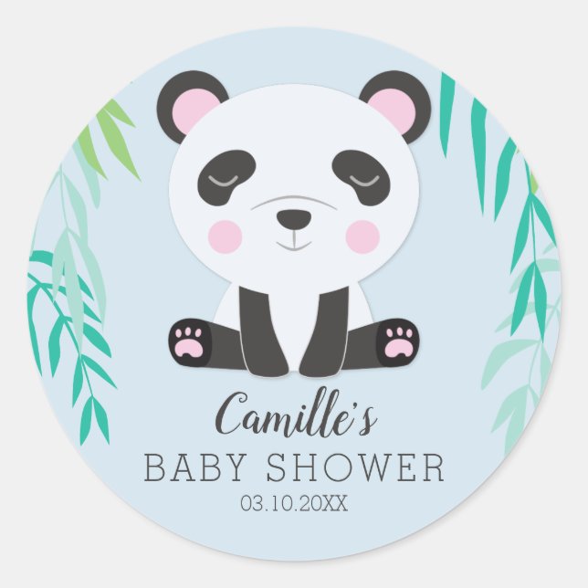 Sticker Rond Tag de Baby shower de l'ours de Panda personnalisé (Devant)