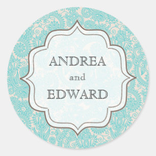 Sticker Rond Tag de l'autocollant Sky Blue Bride & Groom
