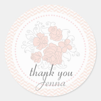 Sticker Rond Tag de Merci rose romantique vintage