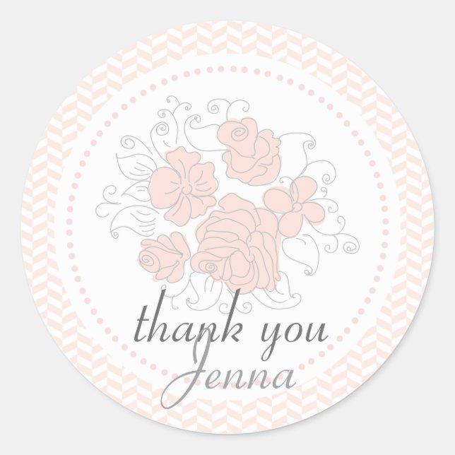 Sticker Rond Tag de Merci rose romantique vintage (Devant)
