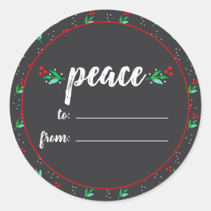 Sticker Rond Tag de Noël blanc de la paix gris